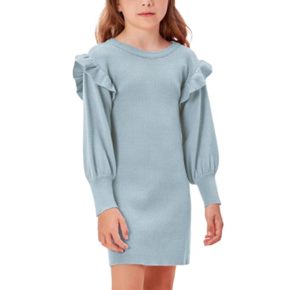 Danna Belle Girls Lantern Sleeve Sweater Dress in Blue, size 8